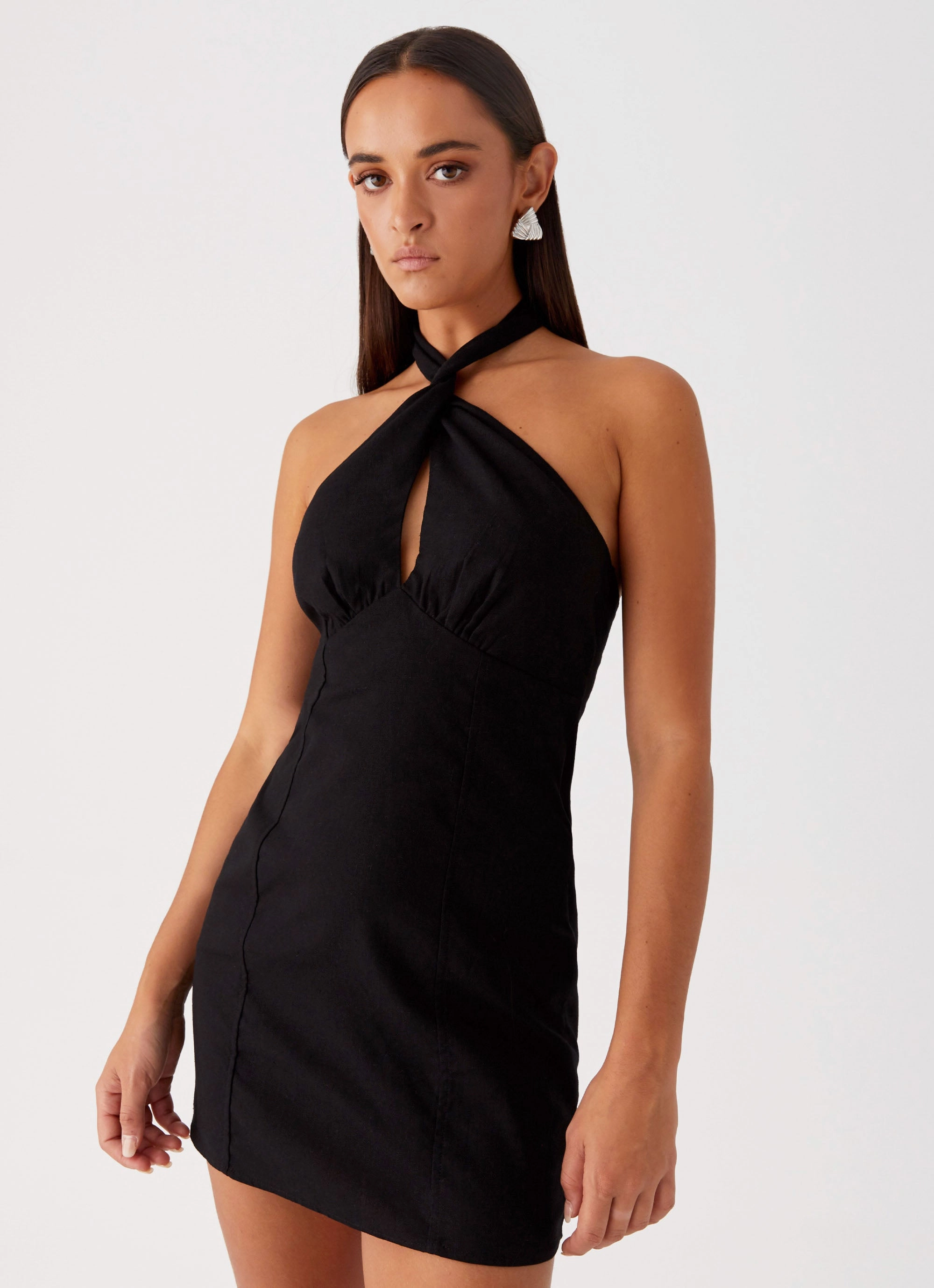 Sabine Linen Mini Dress - Black Soft Mood