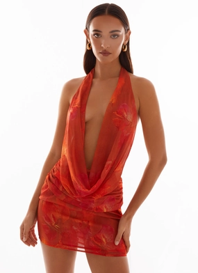 Elysia Chiffon Mini Dress - Amber Minimalist Trim