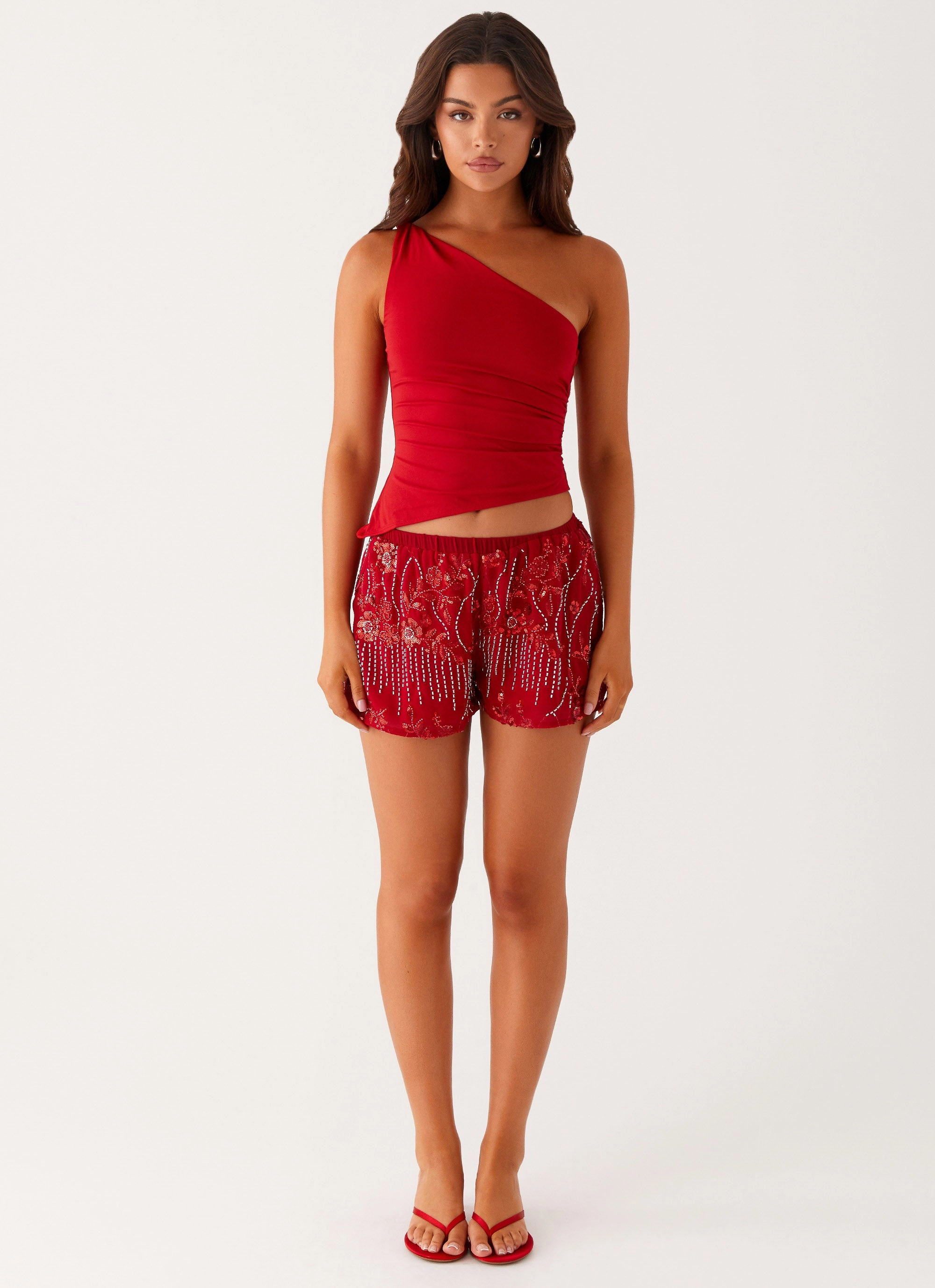 Everyday Comfort Mercer Sequin Mini Shorts - Red