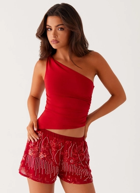 SnagFreeFabric Mercer Sequin Mini Shorts - Red