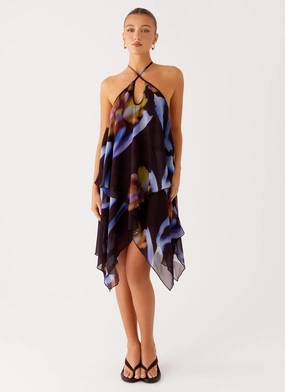 Verbena Midi Dress - Dark Floral Garden-Party