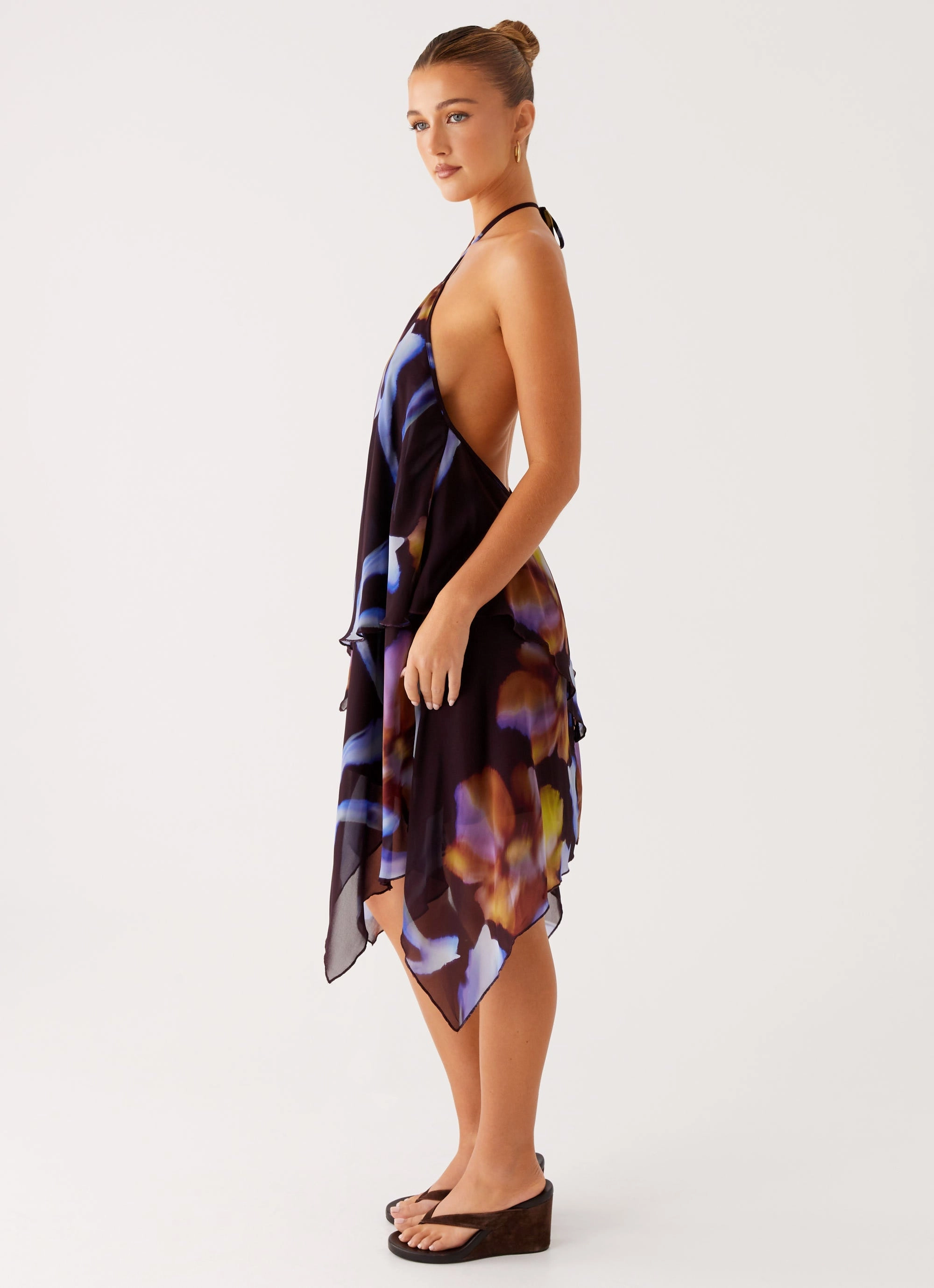 Verbena Midi Dress - Dark Floral Classic Vibe Matte-Lining
