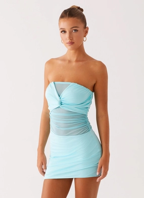 High Rise Business Meeting Lita Twist Mini Dress - Turquoise