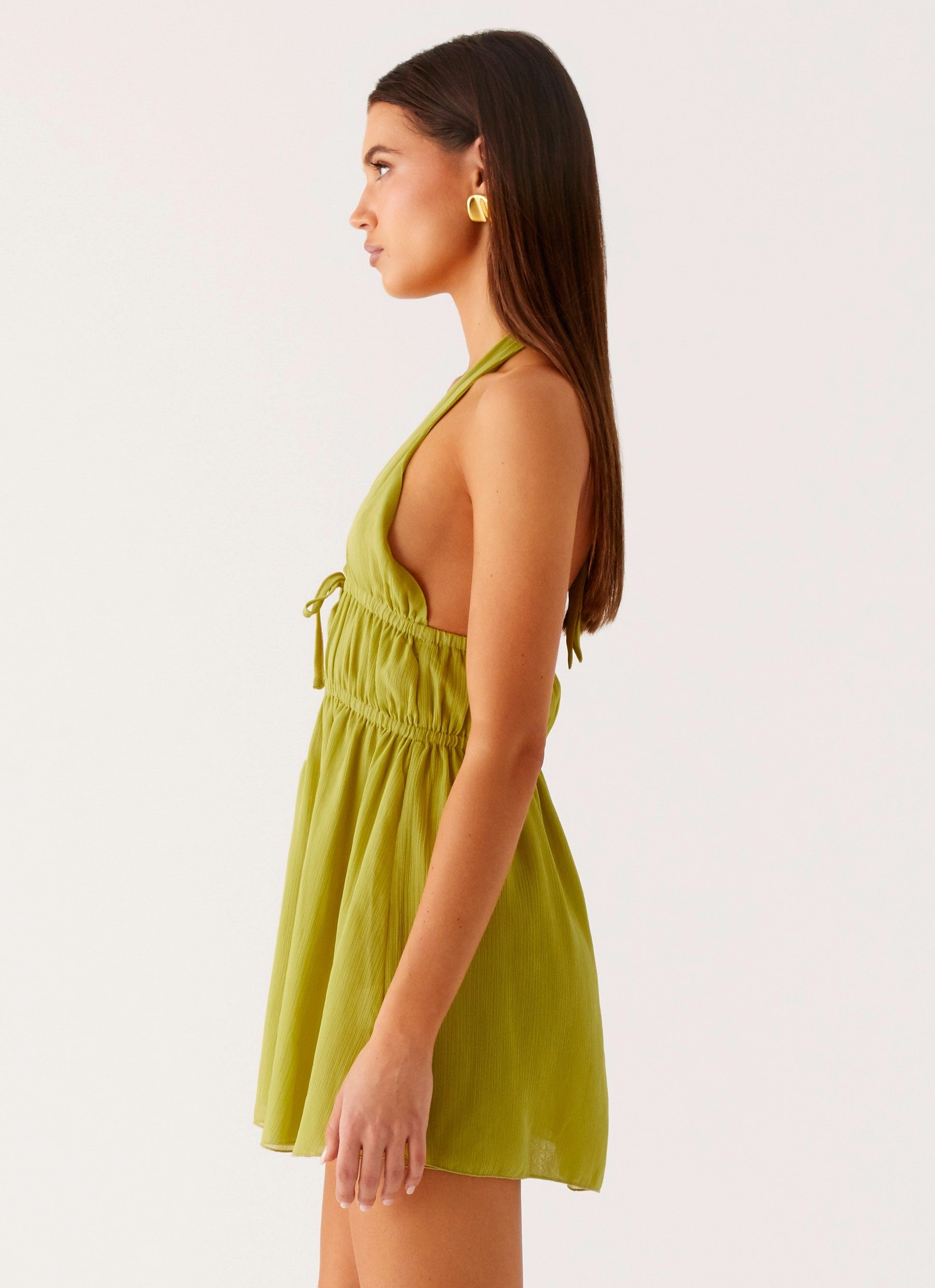 Urban Minimalism Dione Halter Mini Dress - Citrus