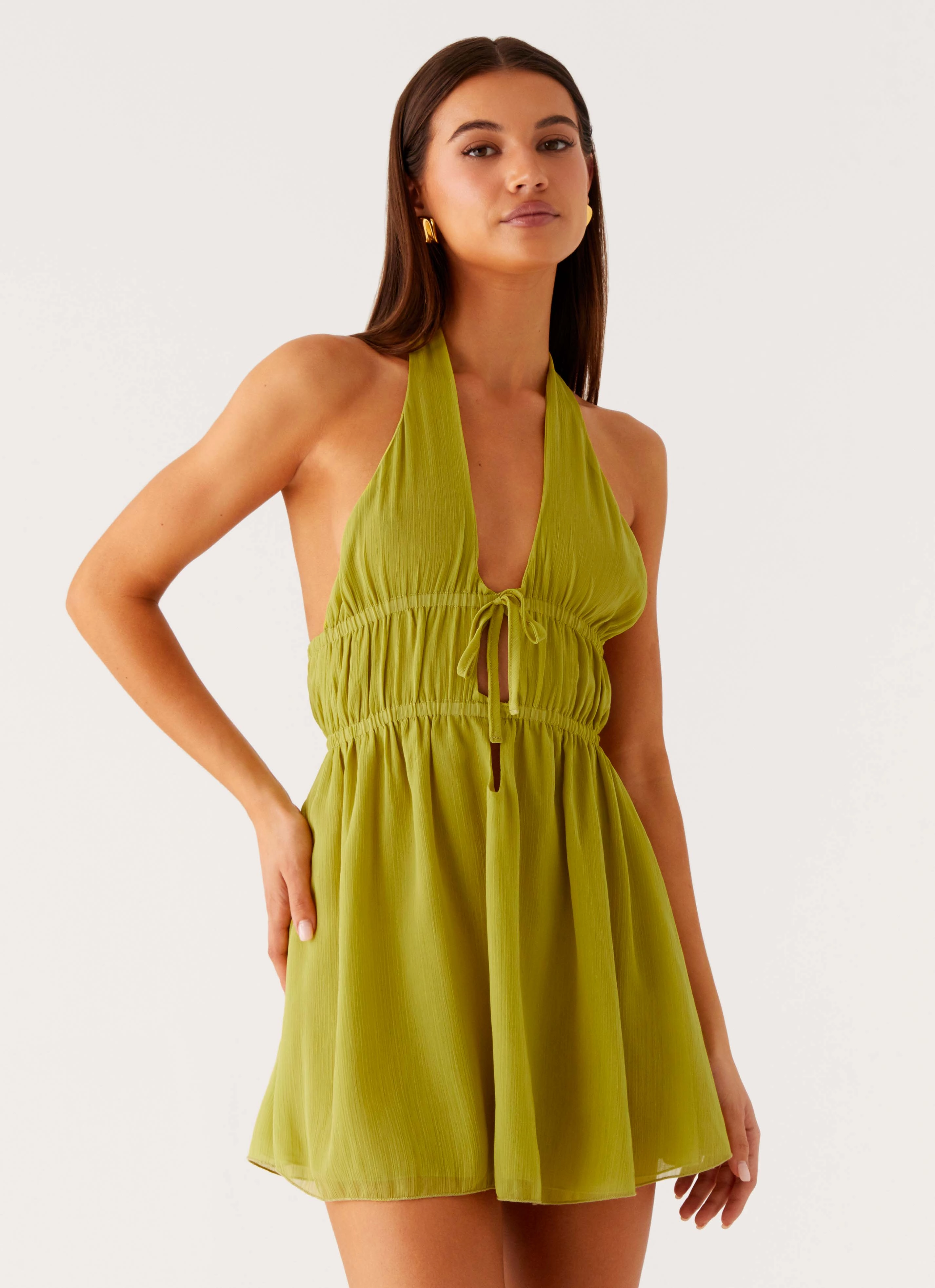 Lightweight-Comfort Feminine Cut Dione Halter Mini Dress - Citrus