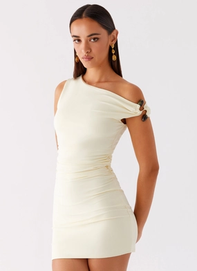 Foldable Packability Striped Design Seraphina One Shoulder Mini Dress - Yellow