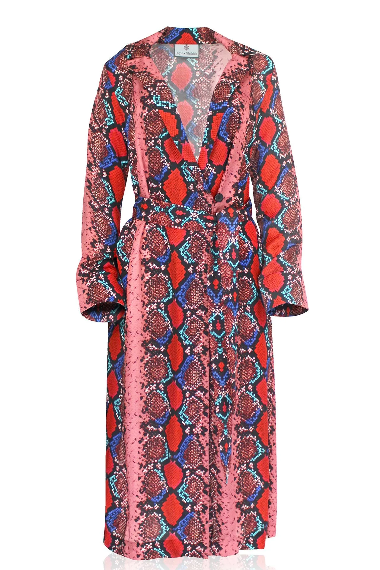 Snake Print Silk Long Robe Jacket