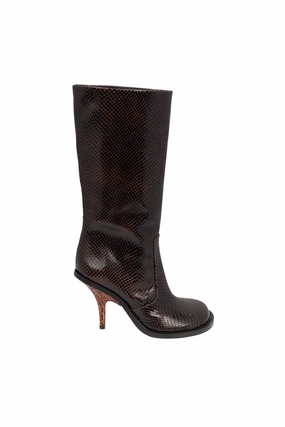 Abrasion Resistant Surface Metallic Fiber Blend Snake Embossed Leather Boots
