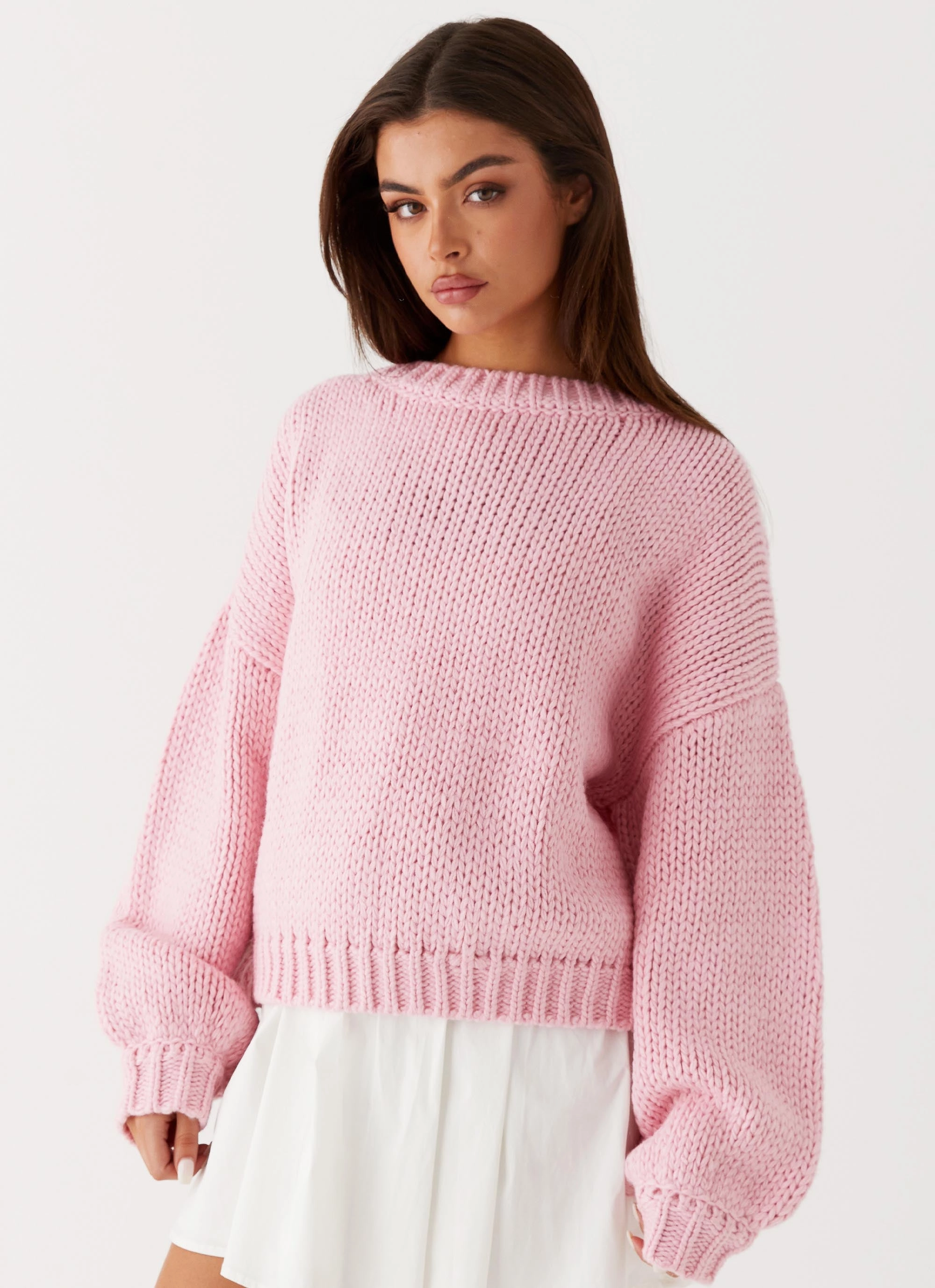 Costella Knit Sweater - Pink Fleece Backing