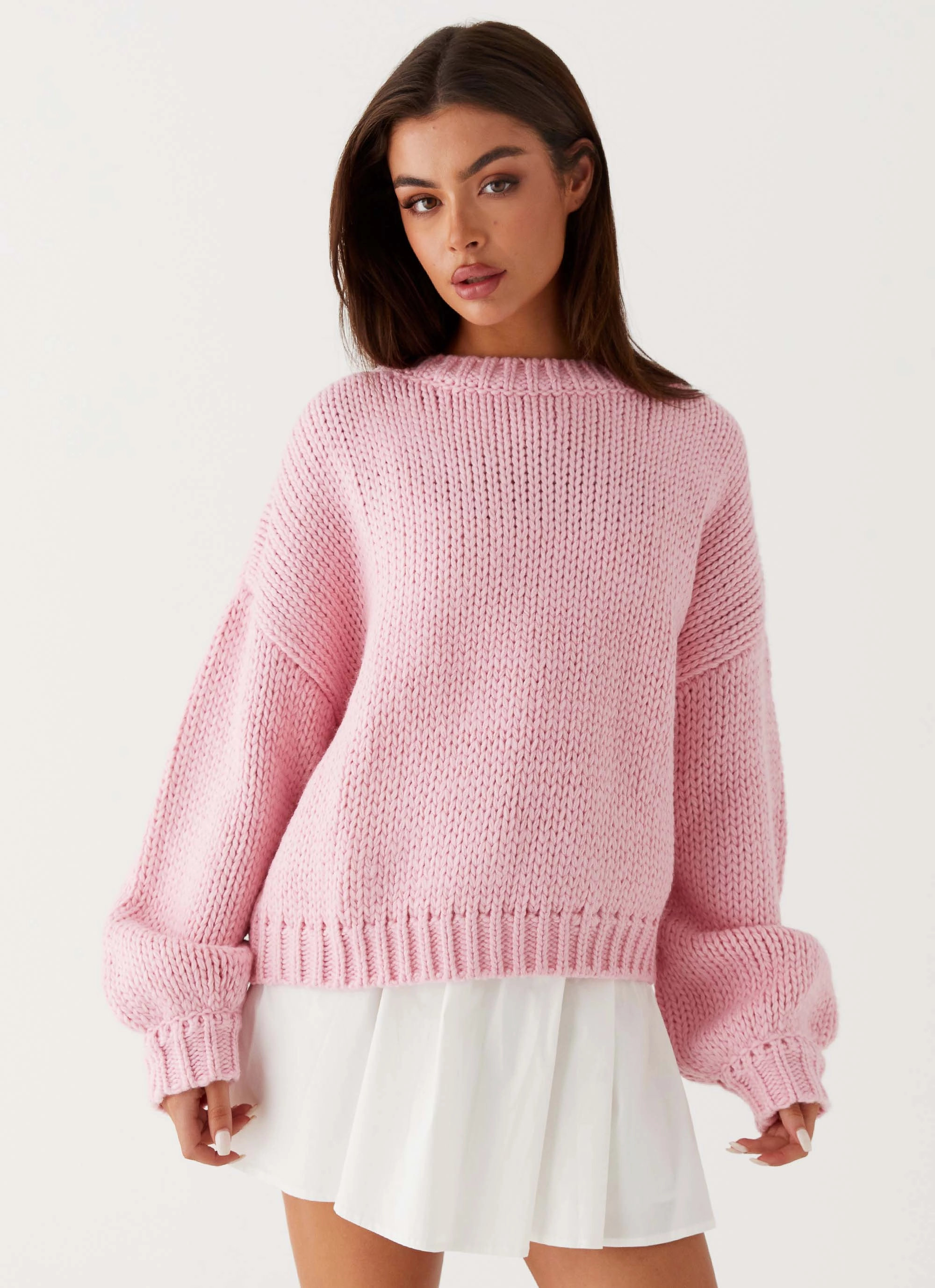SlimSilhouette Layered Hem Design Costella Knit Sweater - Pink