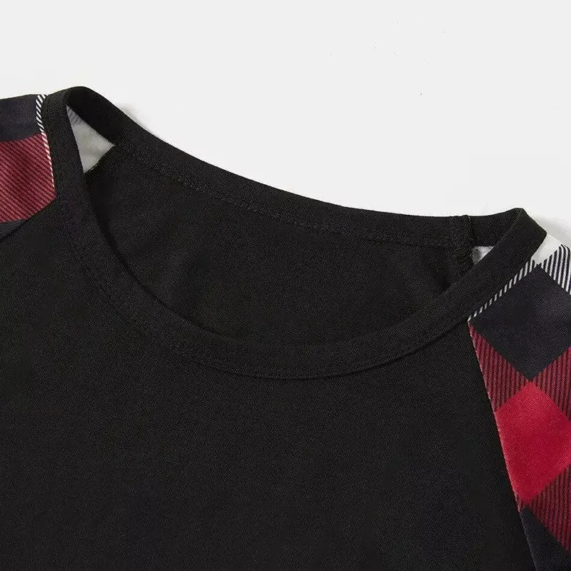 Snoopy Dog Printed Black and Red Plaid Christmas Family Pajama Set
