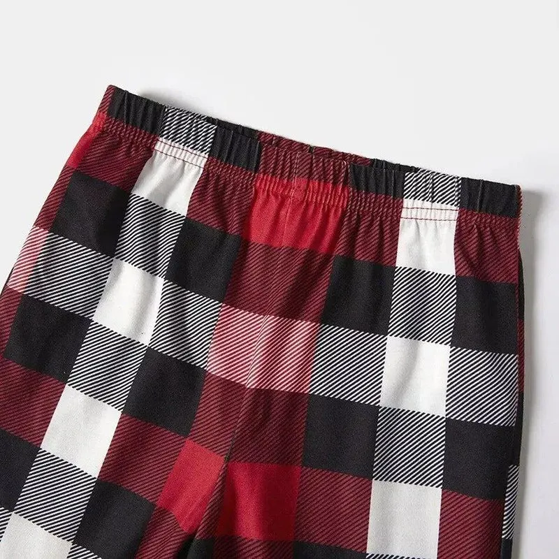 Snoopy Dog Printed Black and Red Plaid Christmas Family Pajama Set