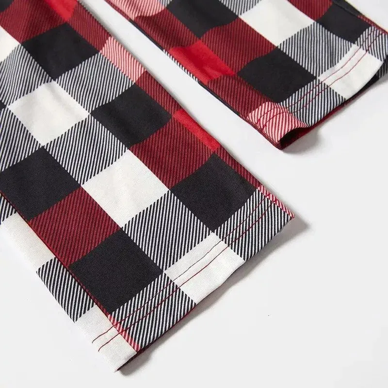 Snoopy Dog Printed Black and Red Plaid Christmas Family Pajama Set