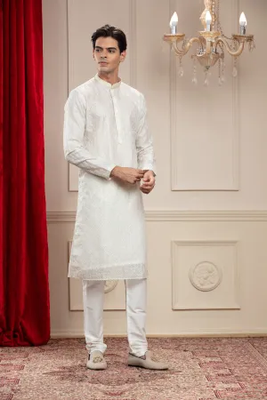 Snow White Plain Splendid Silk Kurta Pajama Set