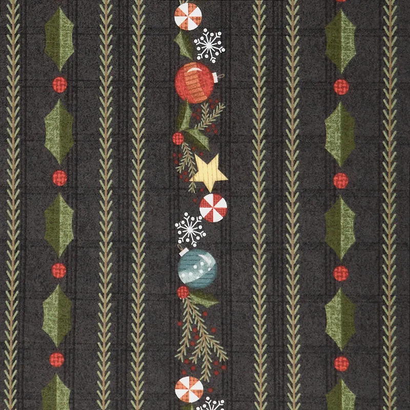 Snowdays Flannel - Snowdays Border Stripe Charcoal Yardage