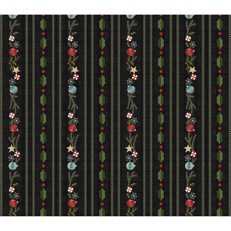 Snowdays Flannel - Snowdays Border Stripe Charcoal Yardage