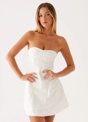 So Stylish Mini Dress - White Detachable Tie