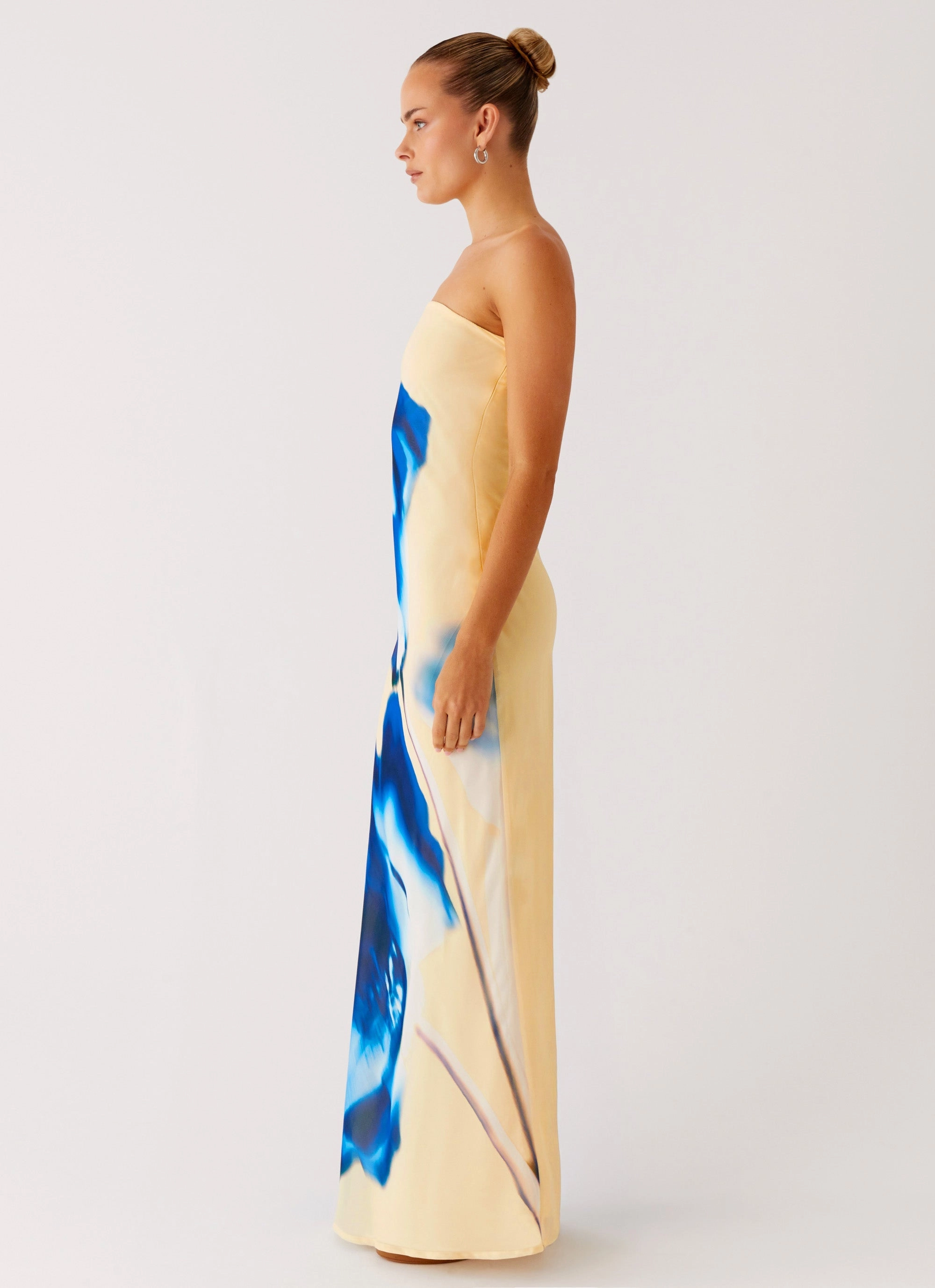 So You Say Strapless Maxi Dress - Heirloom Floral Front-Zip Timeless Edge