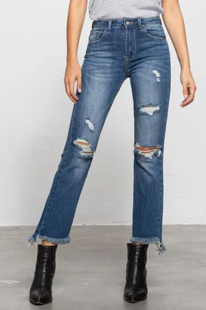 UVProtectionCoating Chic Vibe High Waisted Frayed Jeans