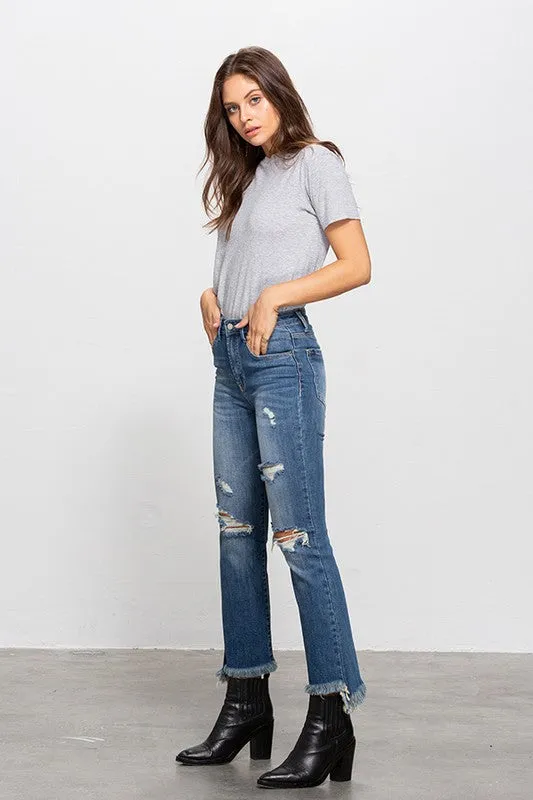 Comfortable Layering Pull-on style High Waisted Frayed Jeans