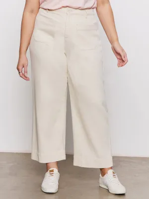 Elasticized Cuffs Simple Comfort Wear Soft Marine Wide Leg Standard Rise Crop Pant Macrame Extended Sizing