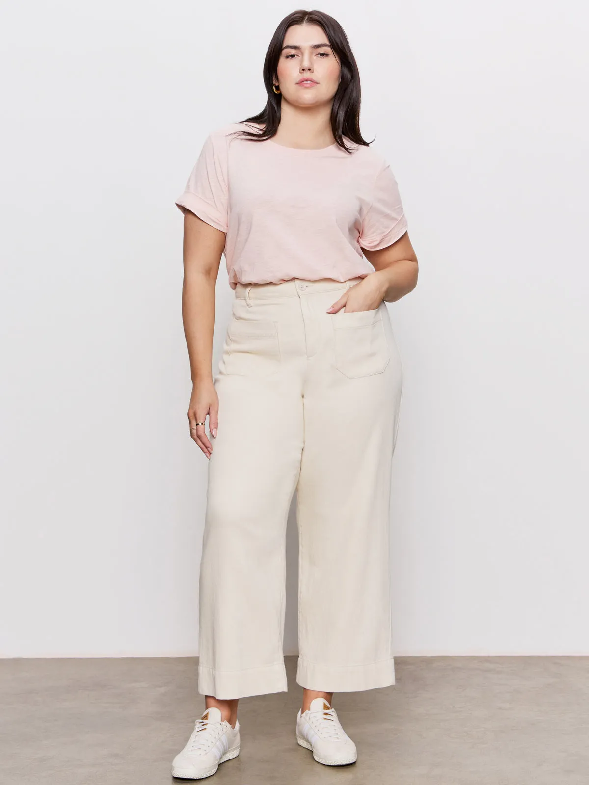 Water Repellent Coating Soft Marine Wide Leg Standard Rise Crop Pant Macrame Extended Sizing