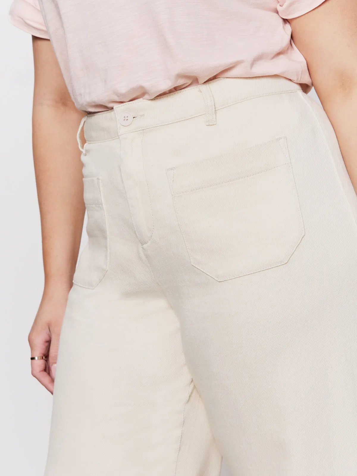 Soft Marine Wide Leg Standard Rise Crop Pant Macrame Extended Sizing Flattering Comfort Wear Organic Cotton Blend