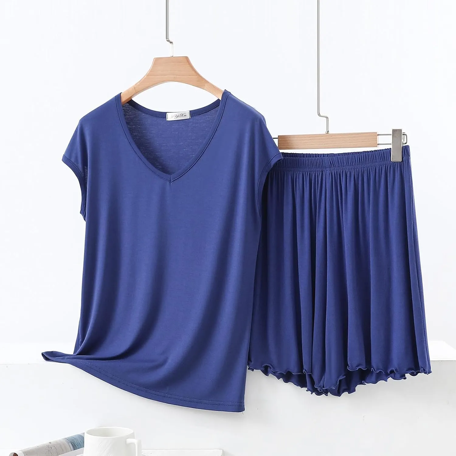 Soft Modal Pajama Sets for Women Summer Soft Shorts Sleepwear Loose Cap Sleeve V Neck Loungewear Set 2 Piece Outfits