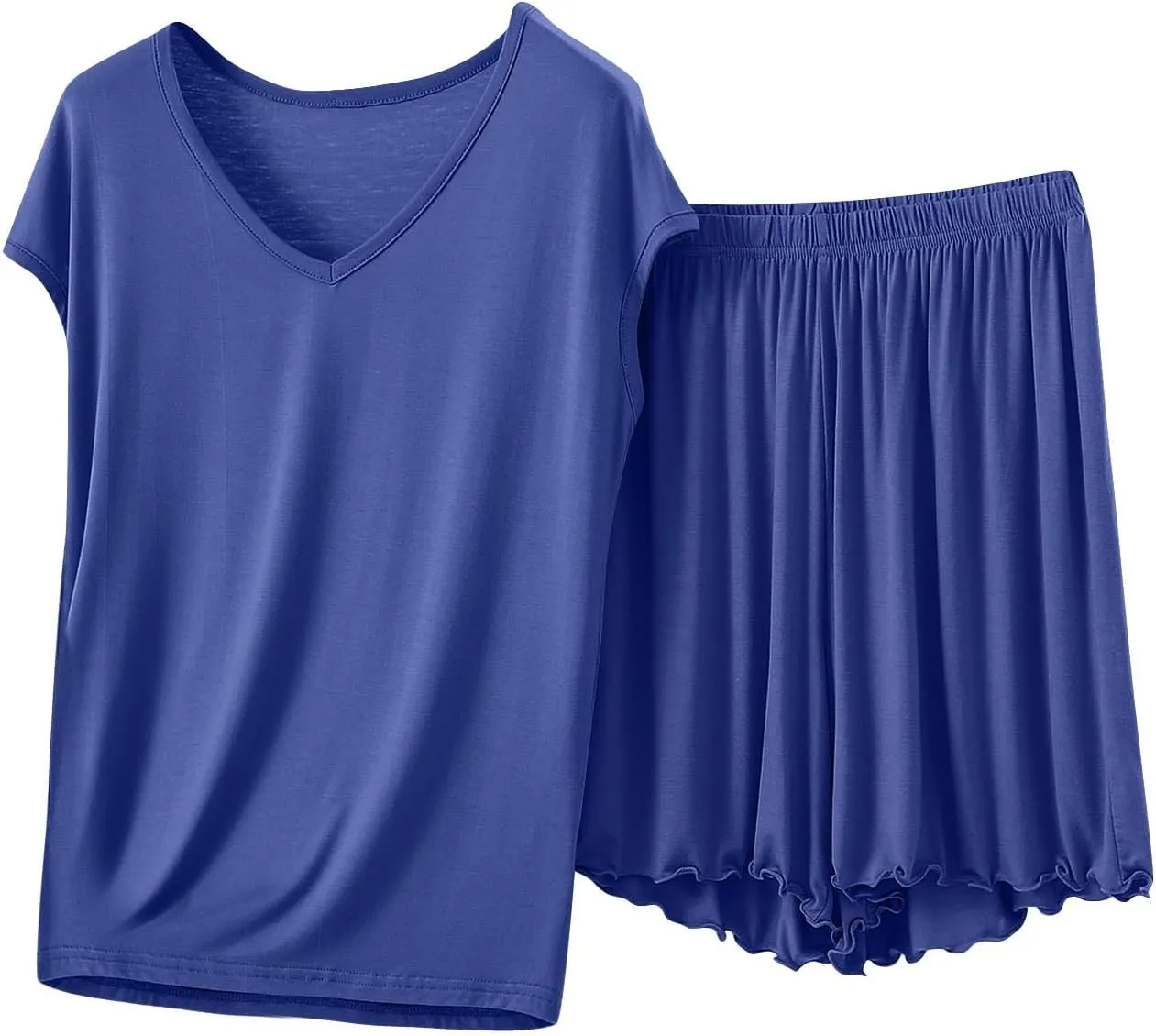 Soft Modal Pajama Sets for Women Summer Soft Shorts Sleepwear Loose Cap Sleeve V Neck Loungewear Set 2 Piece Outfits