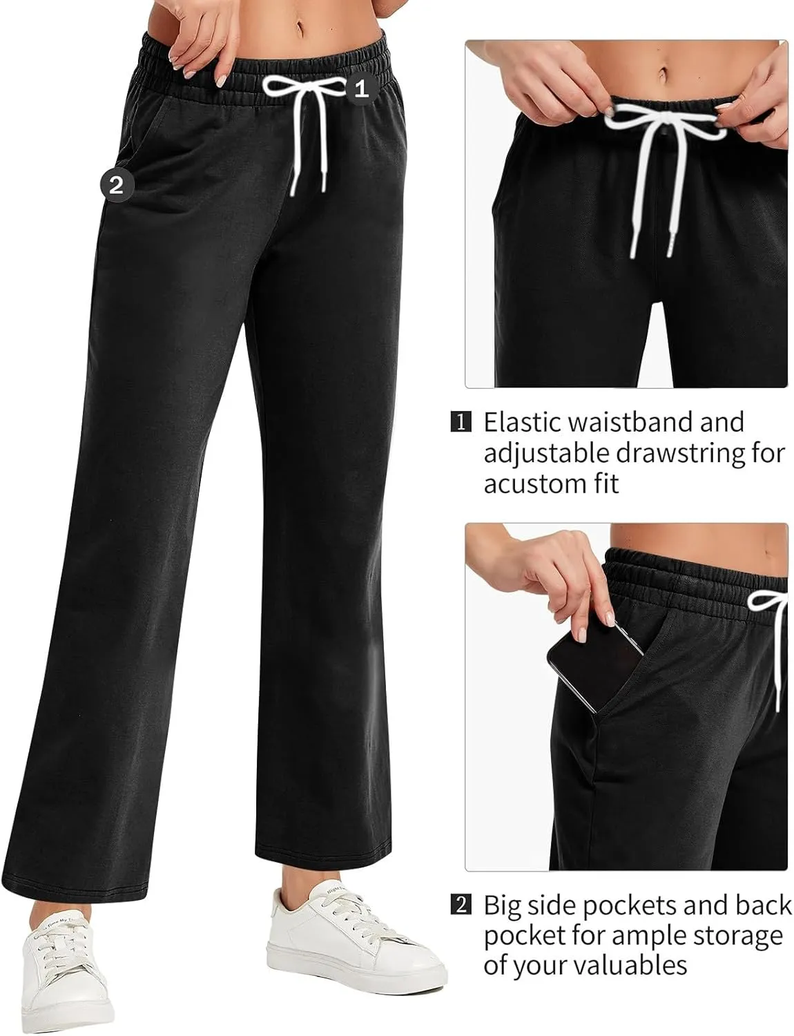 Soft Pajama Pants for Women, Wide Leg Comfy Casual Lounge Baggy Sweatpants Drawstring Workout Pants Pockets