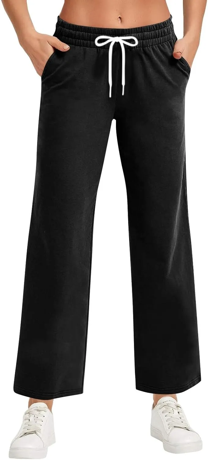 Soft Pajama Pants for Women, Wide Leg Comfy Casual Lounge Baggy Sweatpants Drawstring Workout Pants Pockets