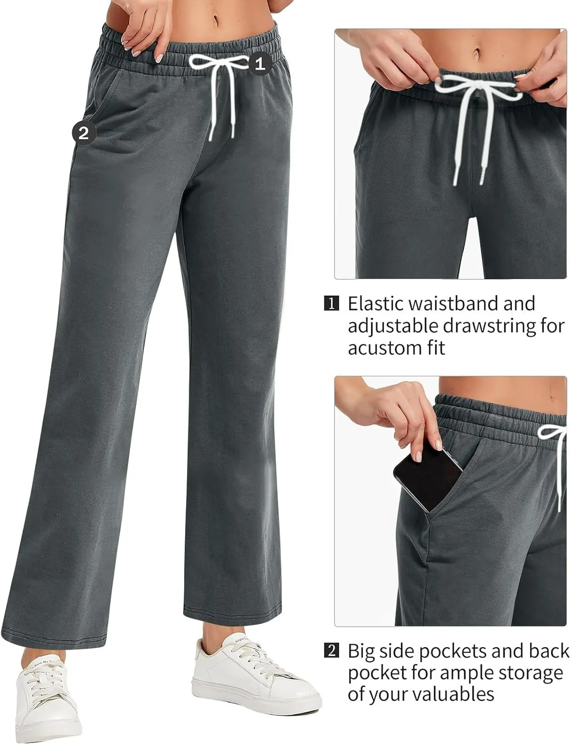 Soft Pajama Pants for Women, Wide Leg Comfy Casual Lounge Baggy Sweatpants Drawstring Workout Pants Pockets