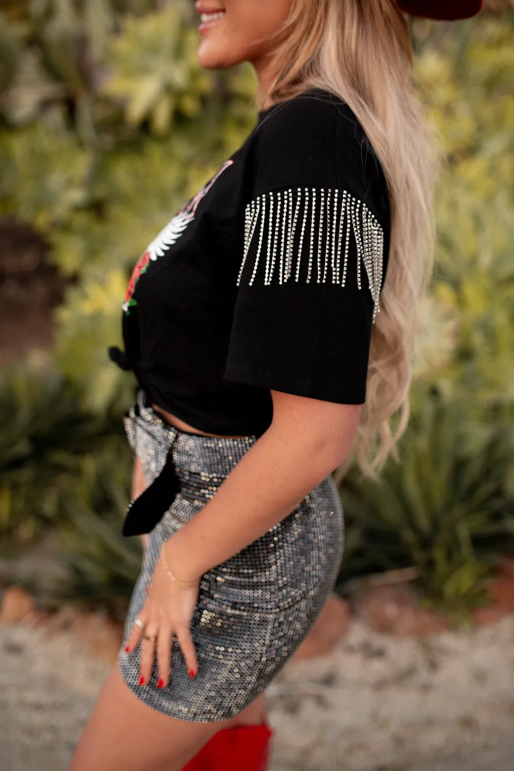 Freedom Spirit Rhinestone Fringe Tee NonFade Dye
