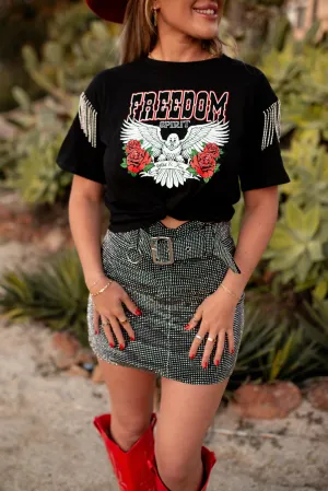 Freedom Spirit Rhinestone Fringe Tee RelaxedFit HypoallergenicMaterial