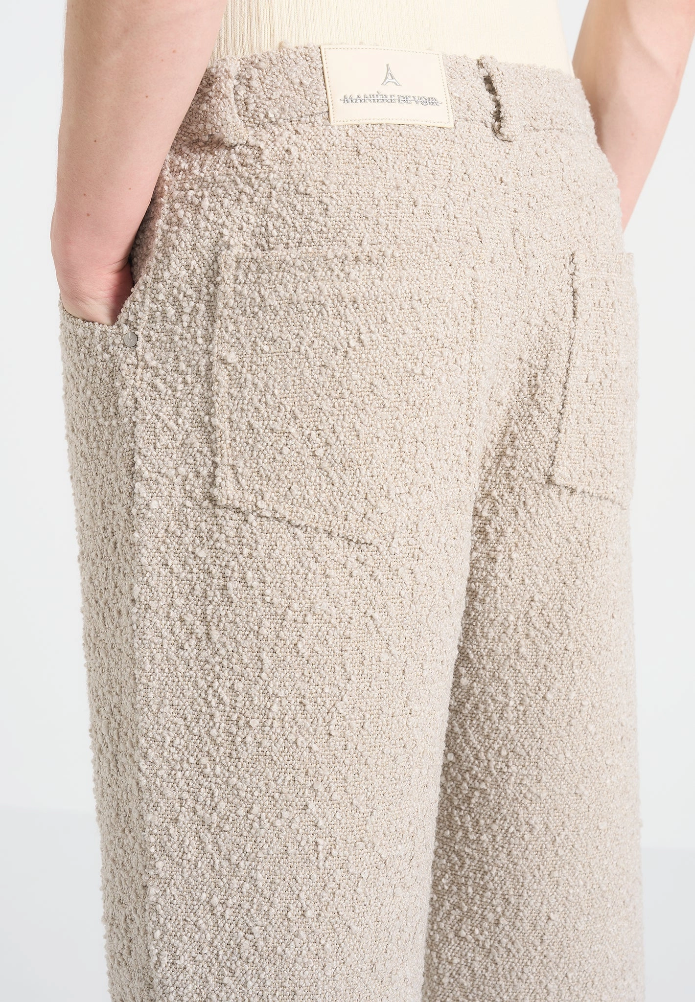 Arnault - Boucle Pleated Jeans - Beige Neutral Fabric