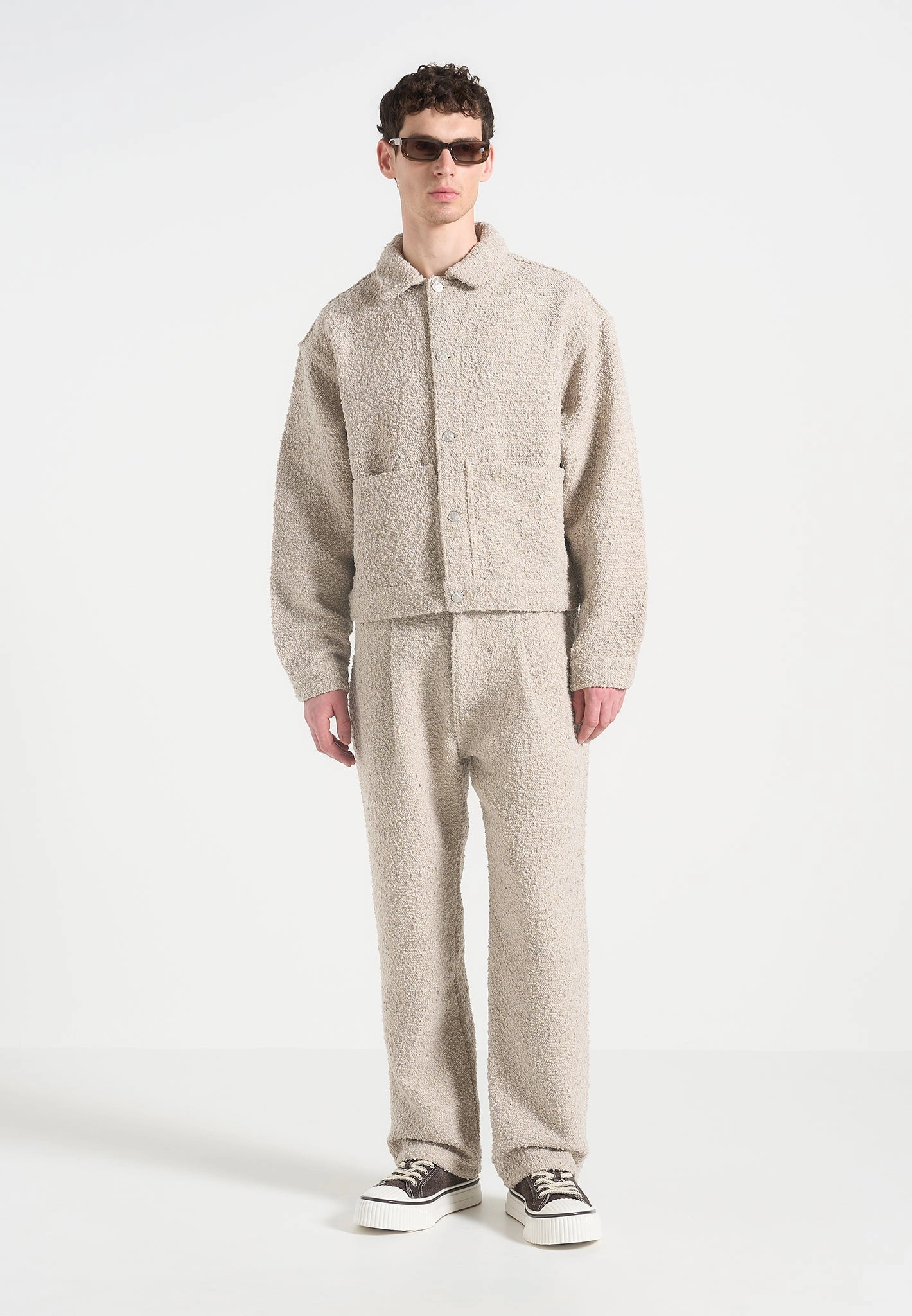 Arnault - Boucle Pleated Jeans - Beige Softened Texture Smooth zipper closure