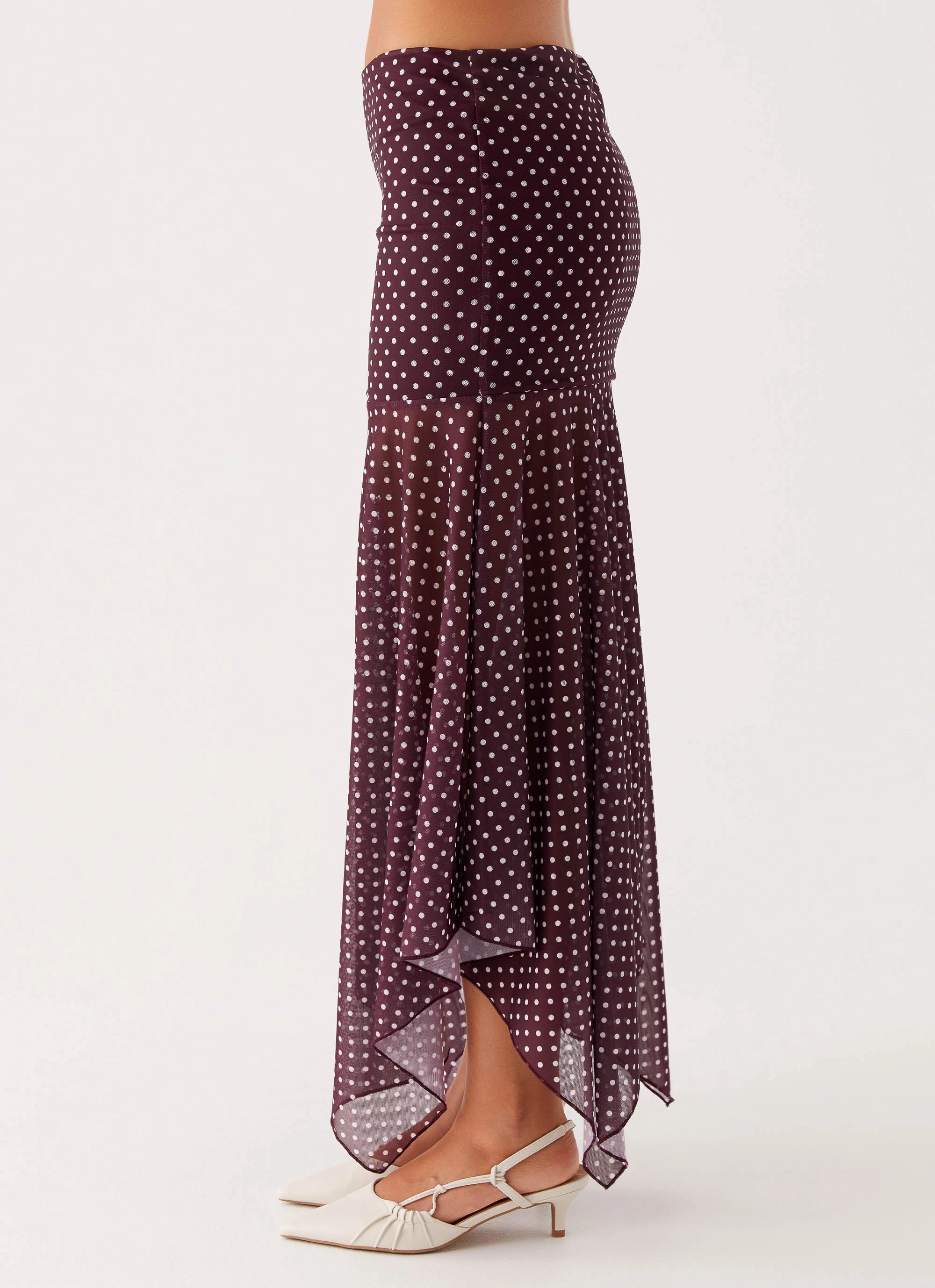 Low Impact Dye Mid Rise Buffy Maxi Skirt - Burgundy