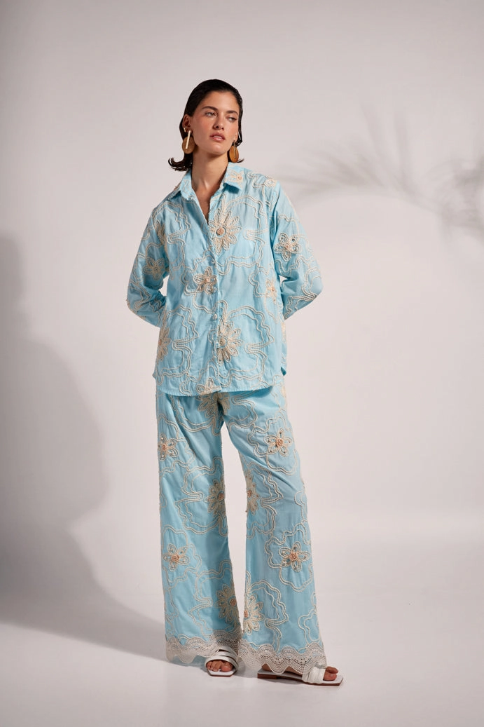 BEA PANTS BABY BLUE Low Rise Fit Fitted Design