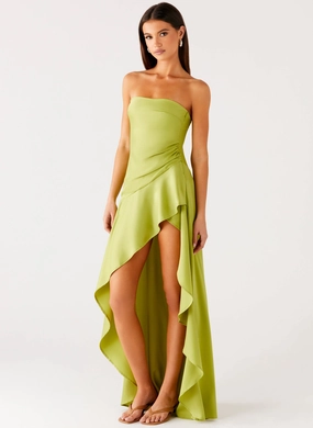 Satin Fabric Smart Shape Bodie Maxi Dress - Lime