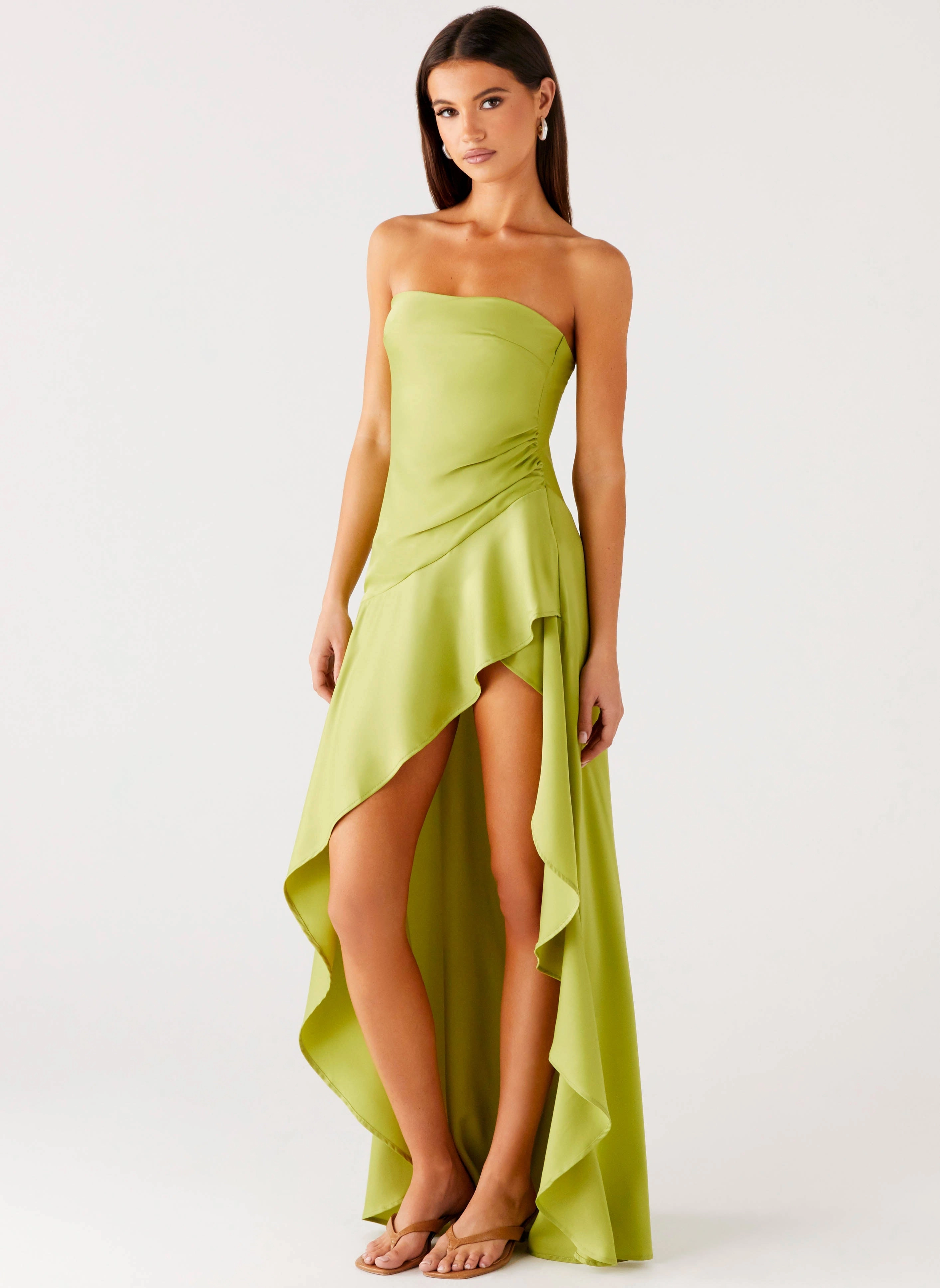 Satin Fabric Smart Shape Bodie Maxi Dress - Lime