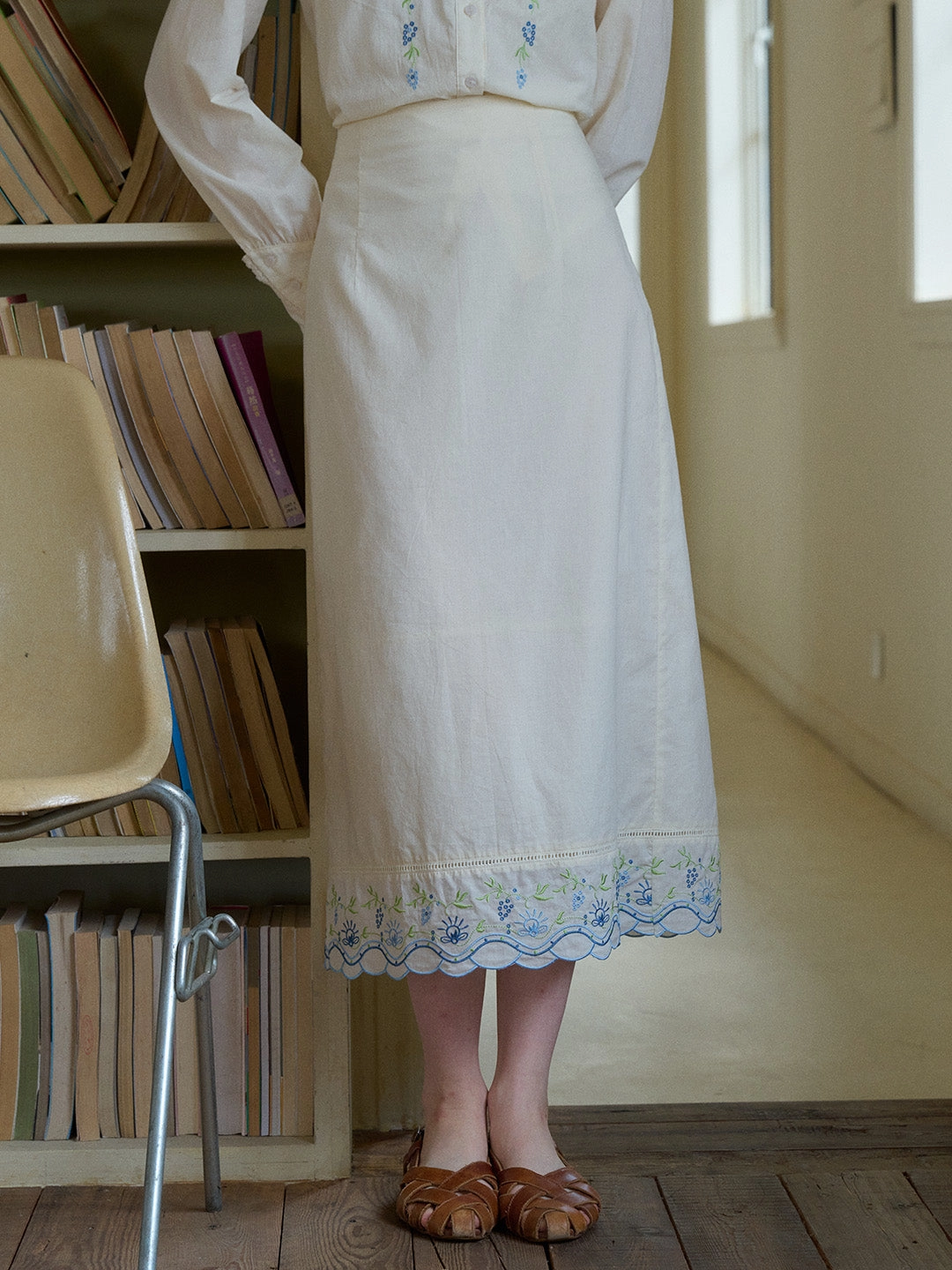 Julianna Embroidery 100% Cotton Skirt Soft and Stretchy Neutral Fit