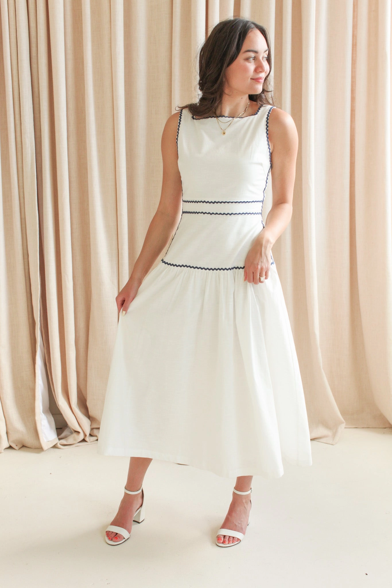 Adeline RicRac Midi Dress - Navy Rural Charm