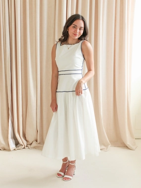 Sporty-Look Effortless Layer Wear Adeline RicRac Midi Dress - Navy