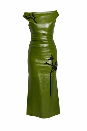 Leather Pencil Midi Dress Bright-Hue