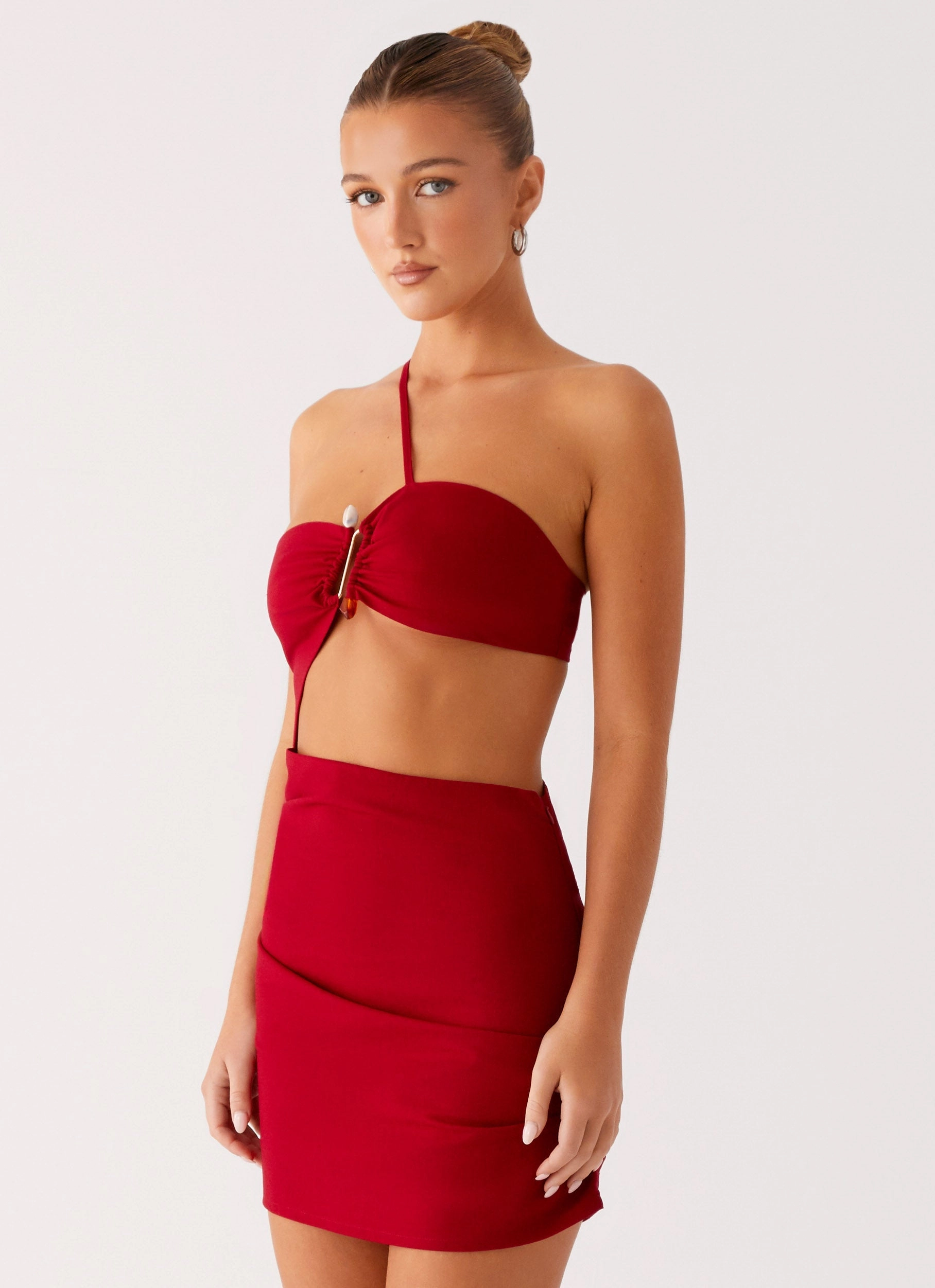 Gossip Mini Dress - Red Wool blend City Ready