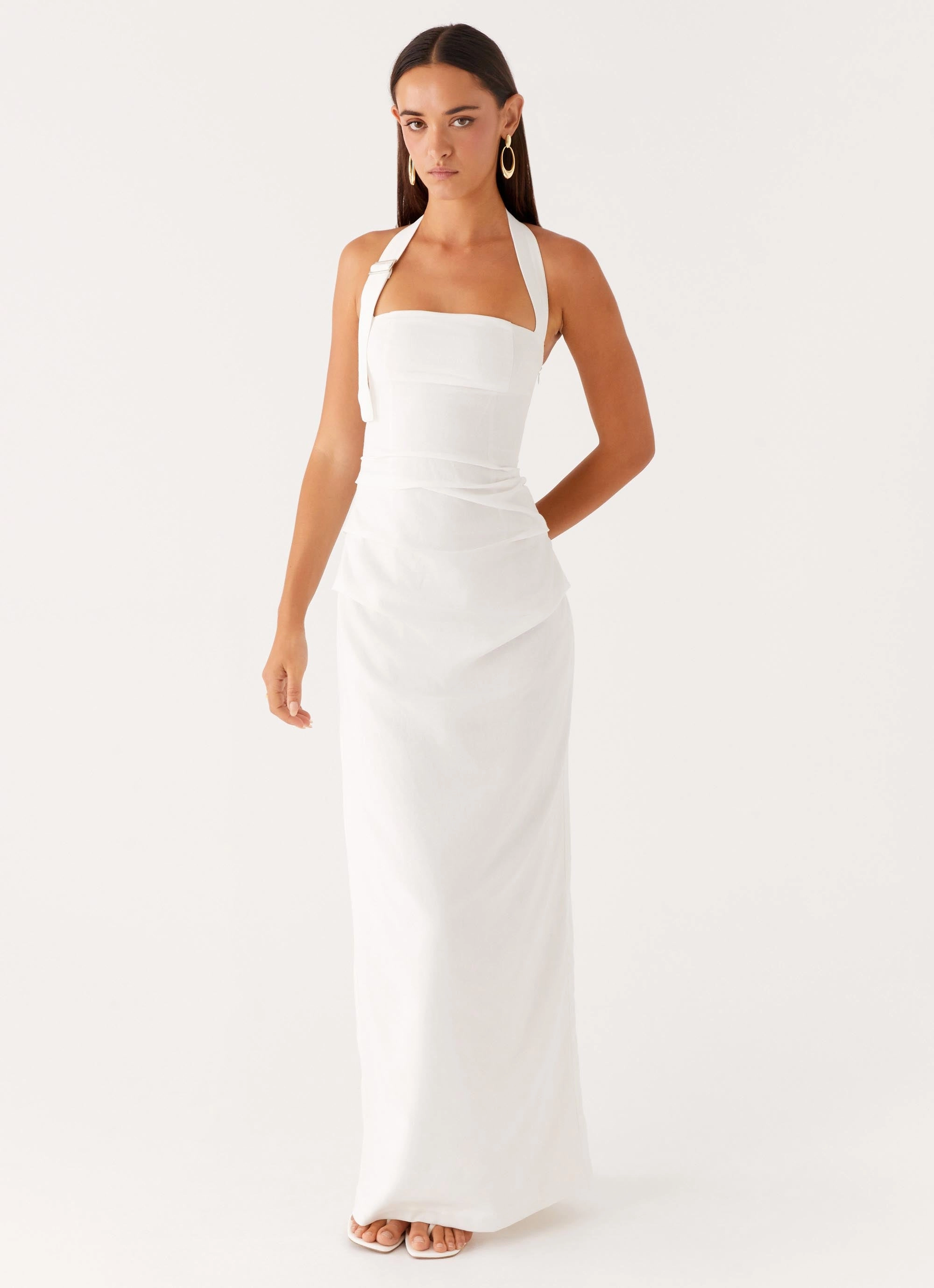 Rumour Has it Maxi Dress - White Shiny Zip