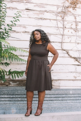 Mere Dress in Dark Brown Ponte Satin-Edge