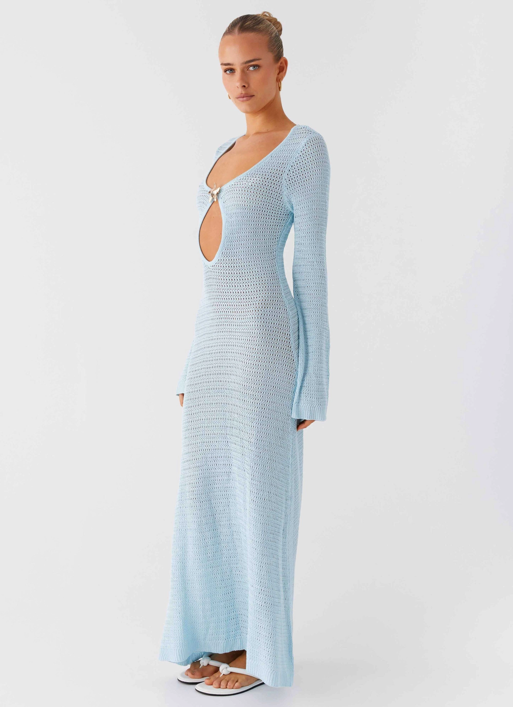 Tulle Flow Repair-Friendly Seascape Chochet Maxi Dress - Blue