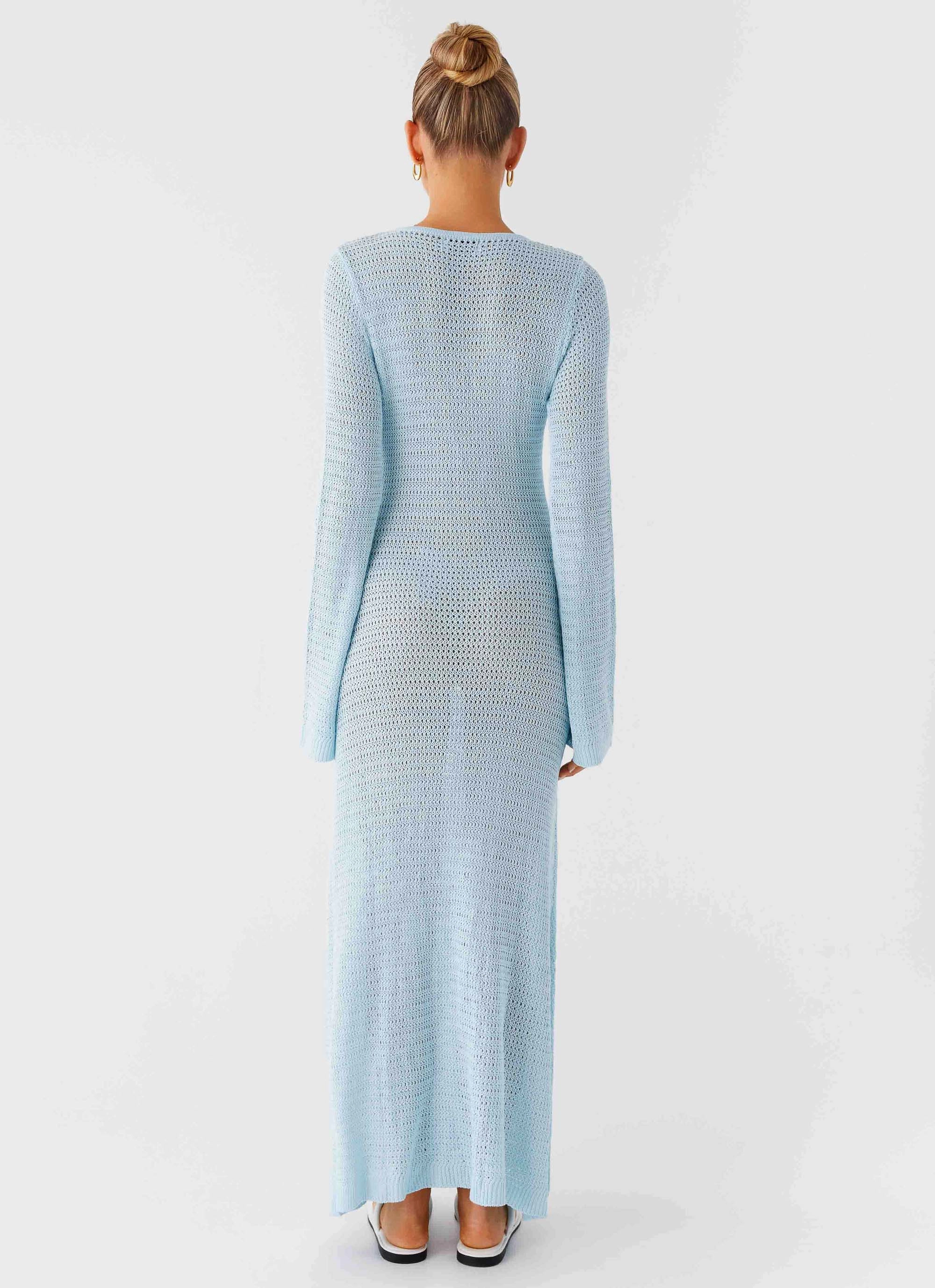 Tailored Elegance Cute Touch Seascape Chochet Maxi Dress - Blue