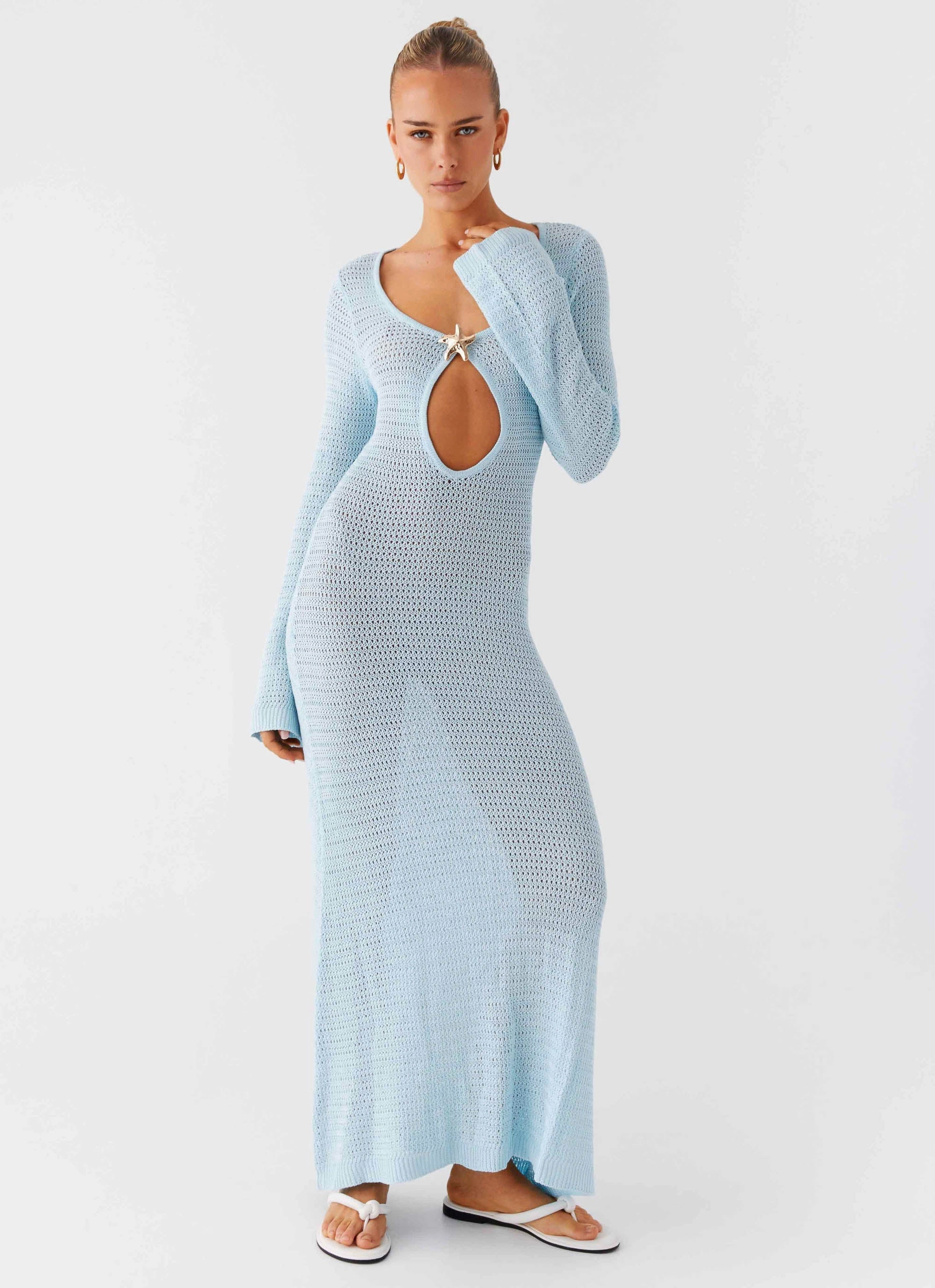 Winter Classic Happy Scent Seascape Chochet Maxi Dress - Blue